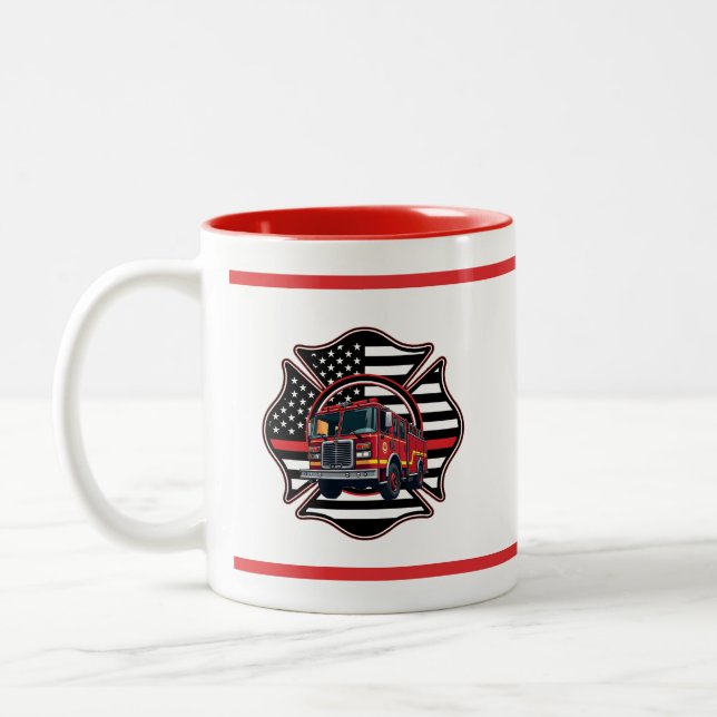 Caneca De Café Em Dois Tons Firefighter Maltese Cross,Thin Red Line,Firetruck (Esquerda)
