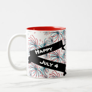 Caneca De Café Em Dois Tons Fireworks 4 de julho Stars Doodles Banner