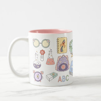 Caneca De Café Em Dois Tons First Day of School Mug – Cute Classroom Icons