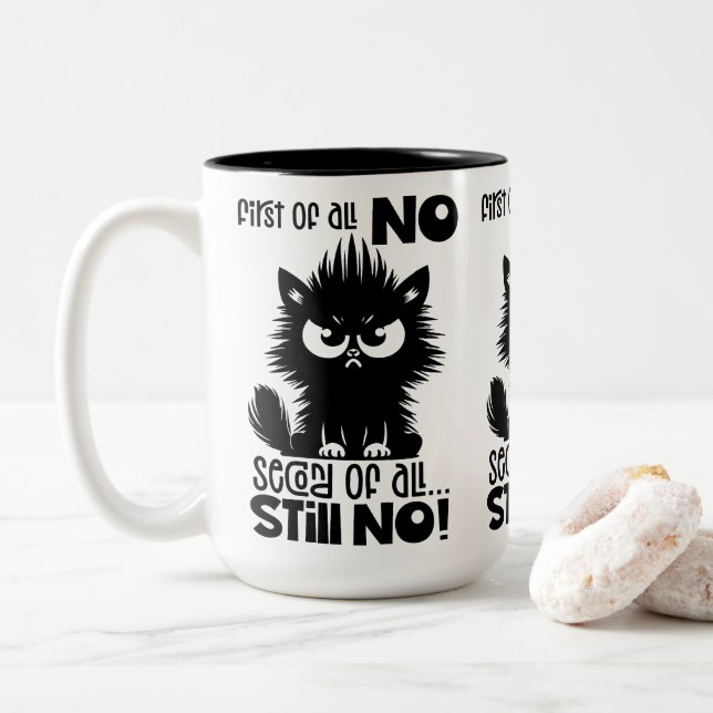 Caneca De Café Em Dois Tons First Of All, No Funny Cat Lover Gift  (Com Donut)