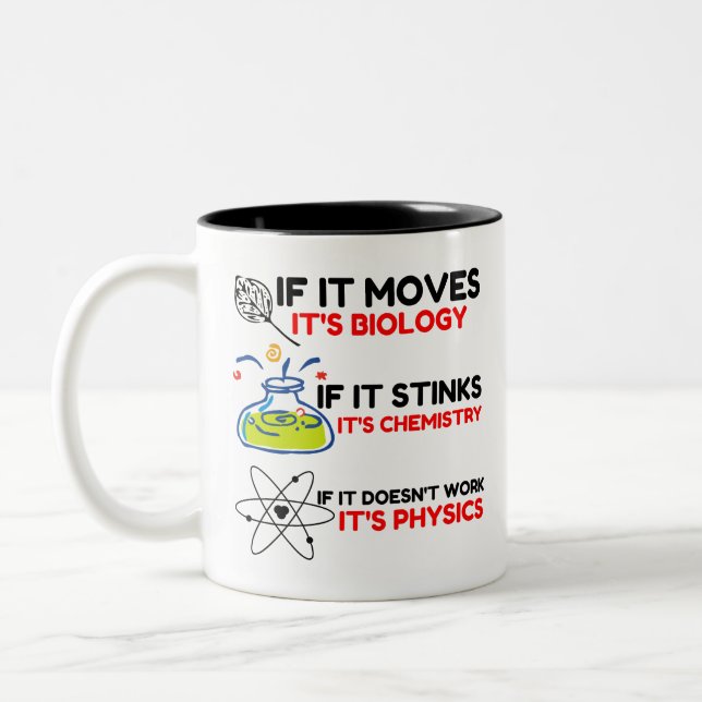 Caneca De Café Em Dois Tons FÍSICA DE QUÍMICA DE BIOLOGIA DA Ciência (Esquerda)
