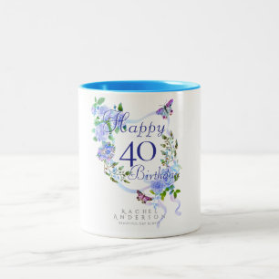 Caneca De Café Em Dois Tons Fita de Rosa Azul Aniversário 40 anos