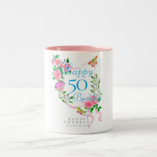 Caneca De Café Em Dois Tons Fita de Rosa Rosa 50º Aniversário