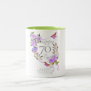 Caneca De Café Em Dois Tons Fita de Rosa Roxa 70º Aniversário