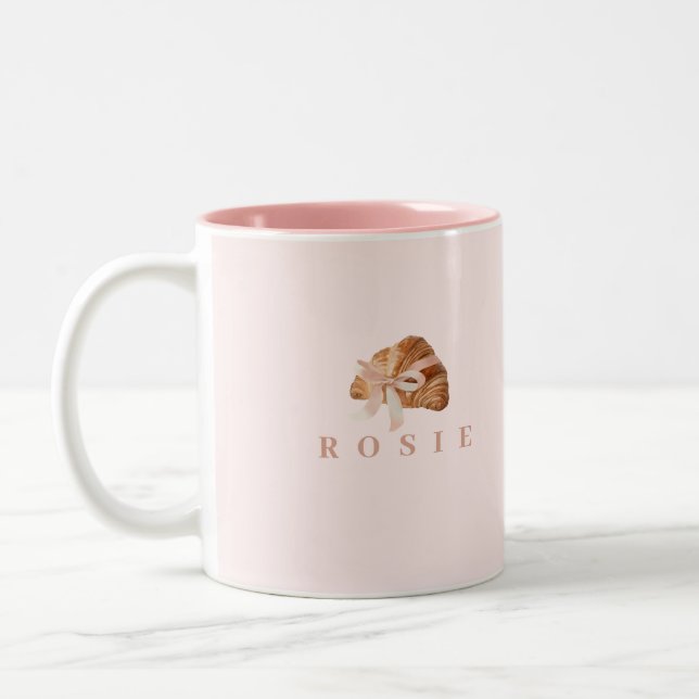 Caneca De Café Em Dois Tons Fita Rosa Coquette Personalizada (Esquerda)