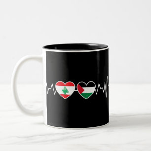 Caneca De Café Em Dois Tons Flags de Unidade Palestina Libanesa Batida.