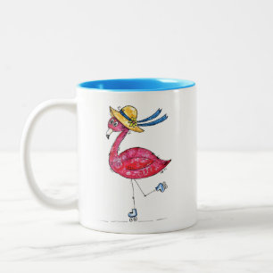 Caneca De Café Em Dois Tons Flamingo, branco e branco, cor-de-rosa, em Skates