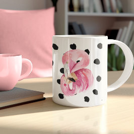 Caneca De Café Em Dois Tons Flamingo e pontos cor-de-água rosa moderna
