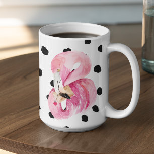 Caneca De Café Em Dois Tons Flamingo e pontos cor-de-água rosa moderna