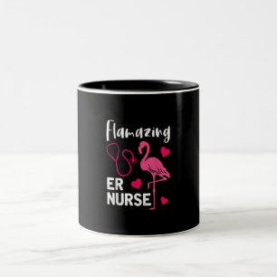 Caneca De Café Em Dois Tons Flamingo ER Enfermeira Emergência Flamingo Gift