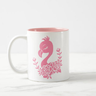 Caneca De Café Em Dois Tons Flamingo rosa com Design Floral