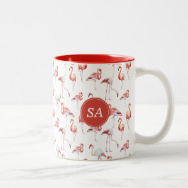 Caneca De Café Em Dois Tons Flamingo Tropical, Rosa, Monograma,