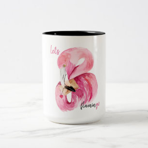 Caneca De Café Em Dois Tons Flamingo Watercolor, Vamos Rosa Exótico Moderno