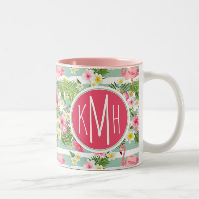 Caneca De Café Em Dois Tons Flamingos E Stripes| Monograma (Direita)