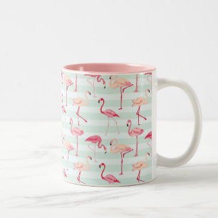 Caneca De Café Em Dois Tons Flamingos retros em listras da hortelã