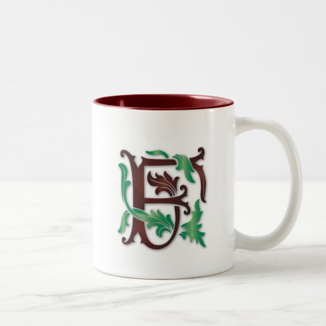 Caneca De Café Em Dois Tons Fleur-de-lis F Monograma (Direita)