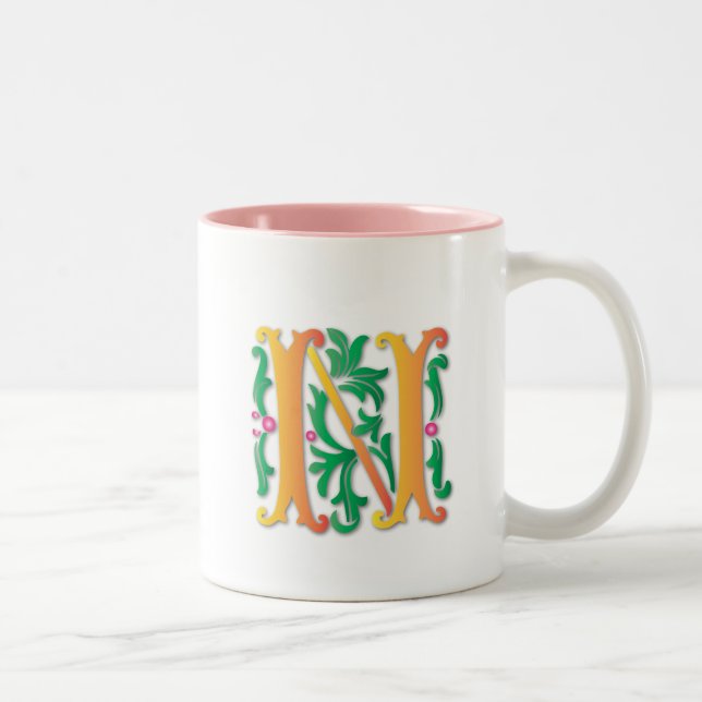 Caneca De Café Em Dois Tons Fleur-de-lis N Monograma (Direita)