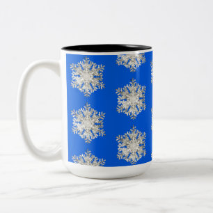Caneca De Café Em Dois Tons Floco de Neve Azul de Natal Brilhante