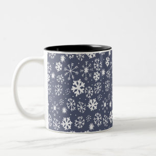 Caneca De Café Em Dois Tons Floco de Neve Nevasca em Azul Meia-Noite