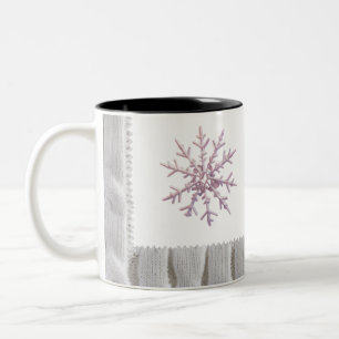 Caneca De Café Em Dois Tons Floco de Neve Rosa Minimalista com Tricô de Corda 