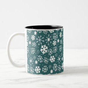 Caneca De Café Em Dois Tons Floco de neve Tempestade de neve em Azul Aqua