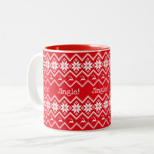 Caneca De Café Em Dois Tons Floco de Neve Vermelho Natal e Deer Pattern-Jingle