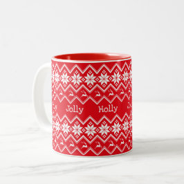 Caneca De Café Em Dois Tons Floco de neve vermelho natalino e padrão de veado