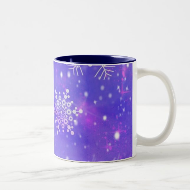 Caneca De Café Em Dois Tons Flocos de neve abstrato Geométricos Azuis (Direita)