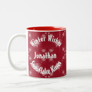 Caneca De Café Em Dois Tons Flocos de neve brancos em vermelho tradicional