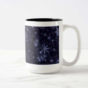 Caneca De Café Em Dois Tons Flocos de neve com fundo azul da meia-noite