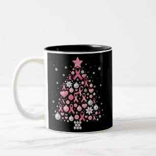 Caneca De Café Em Dois Tons Flocos de Neve da Árvore de Natal do Câncer de Mam