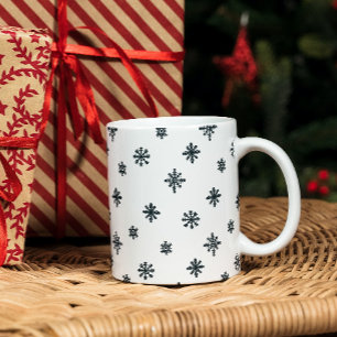 Caneca De Café Em Dois Tons Flocos de neve de Natal preto e branco modernos