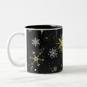 Caneca De Café Em Dois Tons Flocos de neve do Ouro Xmas em preto