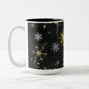 Caneca De Café Em Dois Tons Flocos de neve do Ouro Xmas em preto