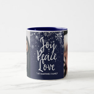 Caneca De Café Em Dois Tons Flocos de Neve Modernos Foto e Nome de Férias 