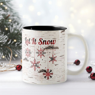 Caneca De Café Em Dois Tons Flocos de neve russos de Xadrez de Buffalo Vermelh