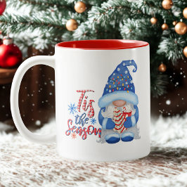 Caneca De Café Em Dois Tons Flocos de neve String Luzes Vermelhas Azul Gnomo N