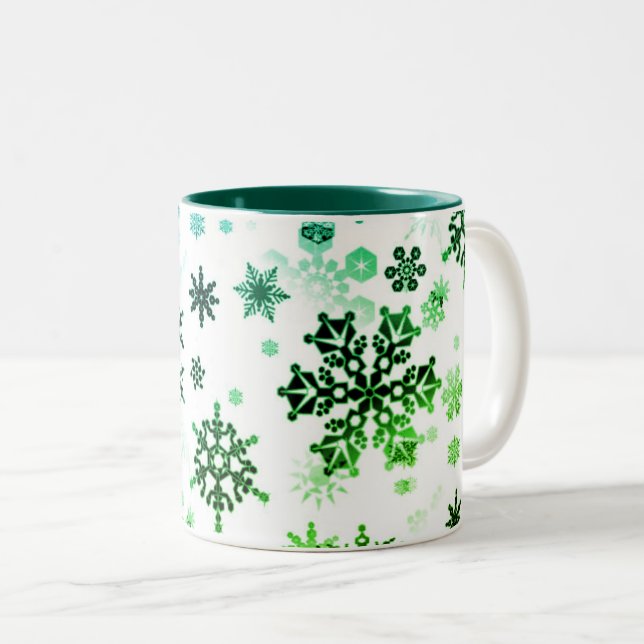 Caneca De Café Em Dois Tons Flocos de neve verde-mug de café cerâmico (Frente Esquerda)