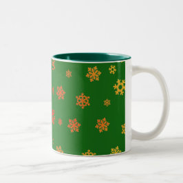 Caneca De Café Em Dois Tons Flocos de neve (Vermelho e Dourado) [Padrão de Nat