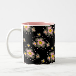 Caneca De Café Em Dois Tons Flor Abstrata Rosa no Preto