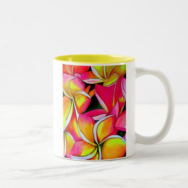 Caneca De Café Em Dois Tons Flor Amarelo-Tropical Frangipani Plumeria art (Direita)
