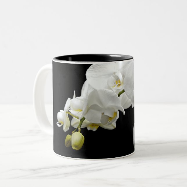 Caneca De Café Em Dois Tons Flor branco de orquídea (Frente Esquerda)