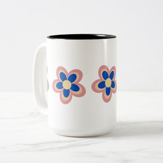 Caneca De Café Em Dois Tons Flor Colorida (Frente Esquerda)