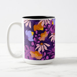 Caneca De Café Em Dois Tons Flor Colorida Moderna