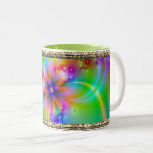 Caneca De Café Em Dois Tons Flor Colorido Com Fitas