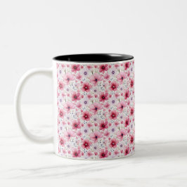 Caneca De Café Em Dois Tons Flor de Aquarela Rosa