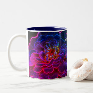 Caneca De Café Em Dois Tons Flor de Arte Zinnia Abstrato Personalizado