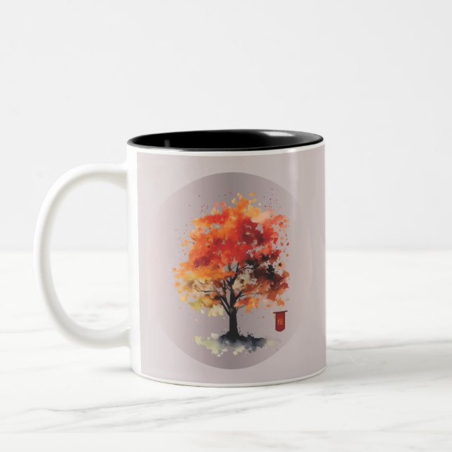Caneca De Café Em Dois Tons Flor de Cerejeira Japonesa com Kanji (Esquerda)