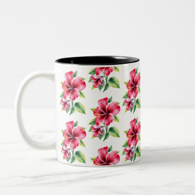 Caneca De Café Em Dois Tons flor de hibisco vermelho vibrante (Esquerda)