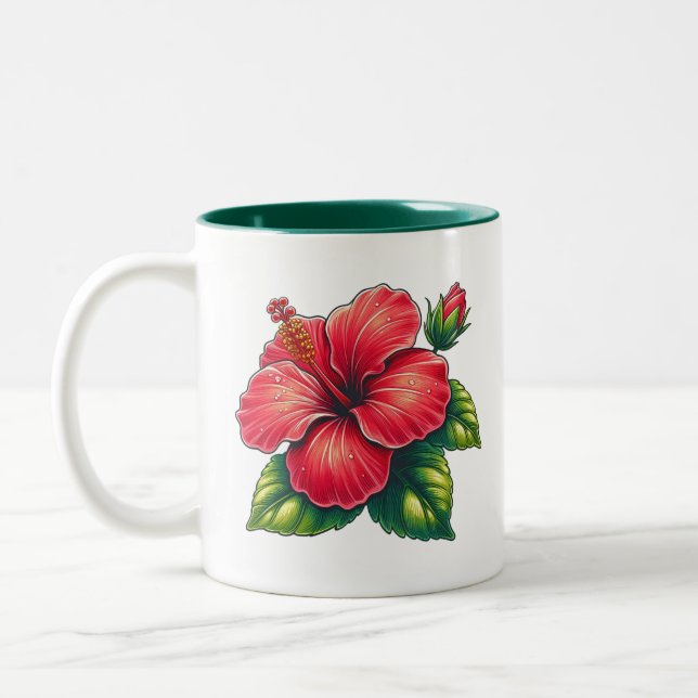 Caneca De Café Em Dois Tons Flor de Hibiscus 2 tons (Esquerda)
